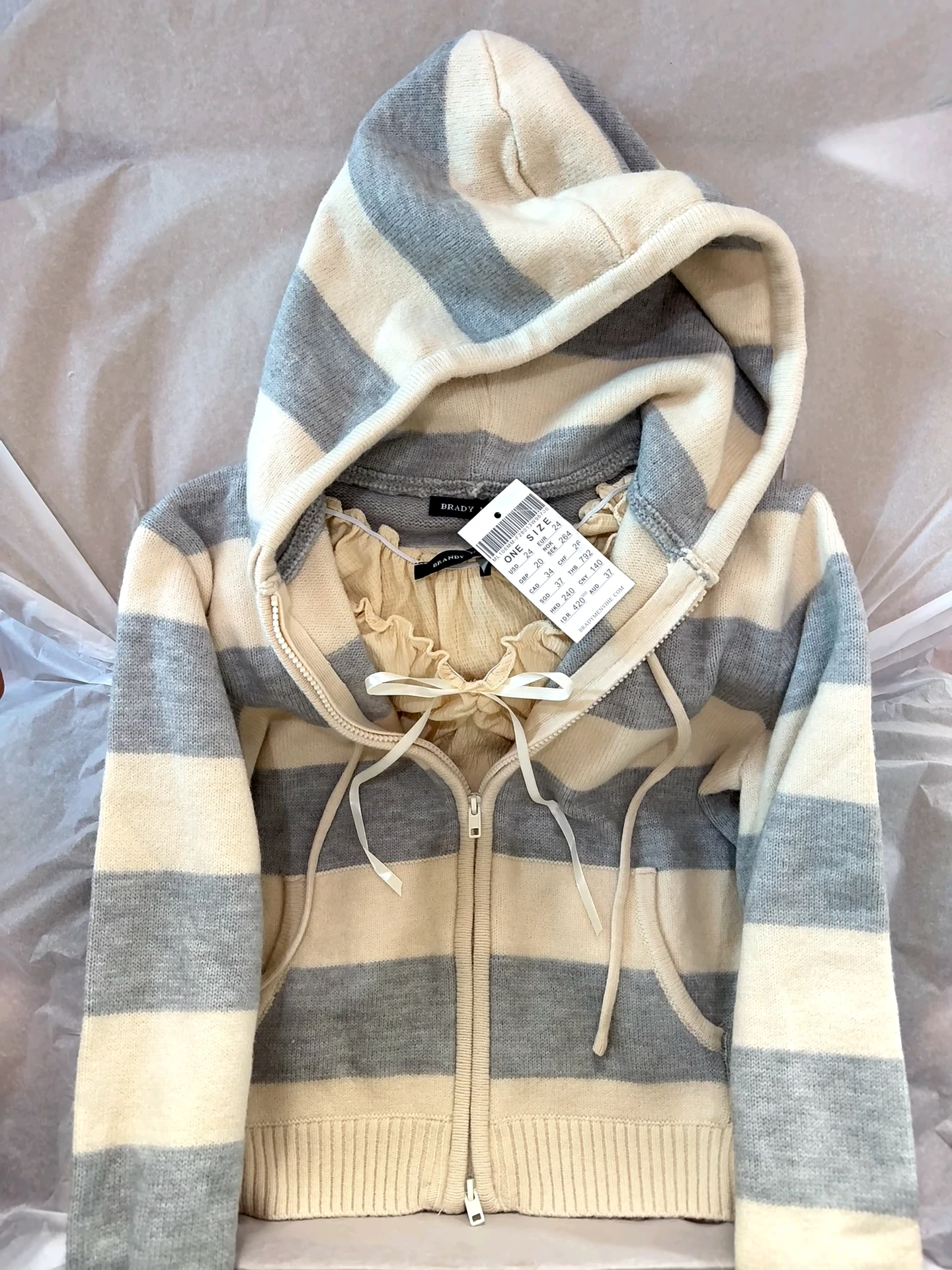 Gestreifte gestrickte abgeschnittene Pullover Strickjacke Frauen Herbst Langarm mit Kapuze Reißverschluss kurze Streetwear Strickwaren Pullover Y2K Crop Tops – Detail 4