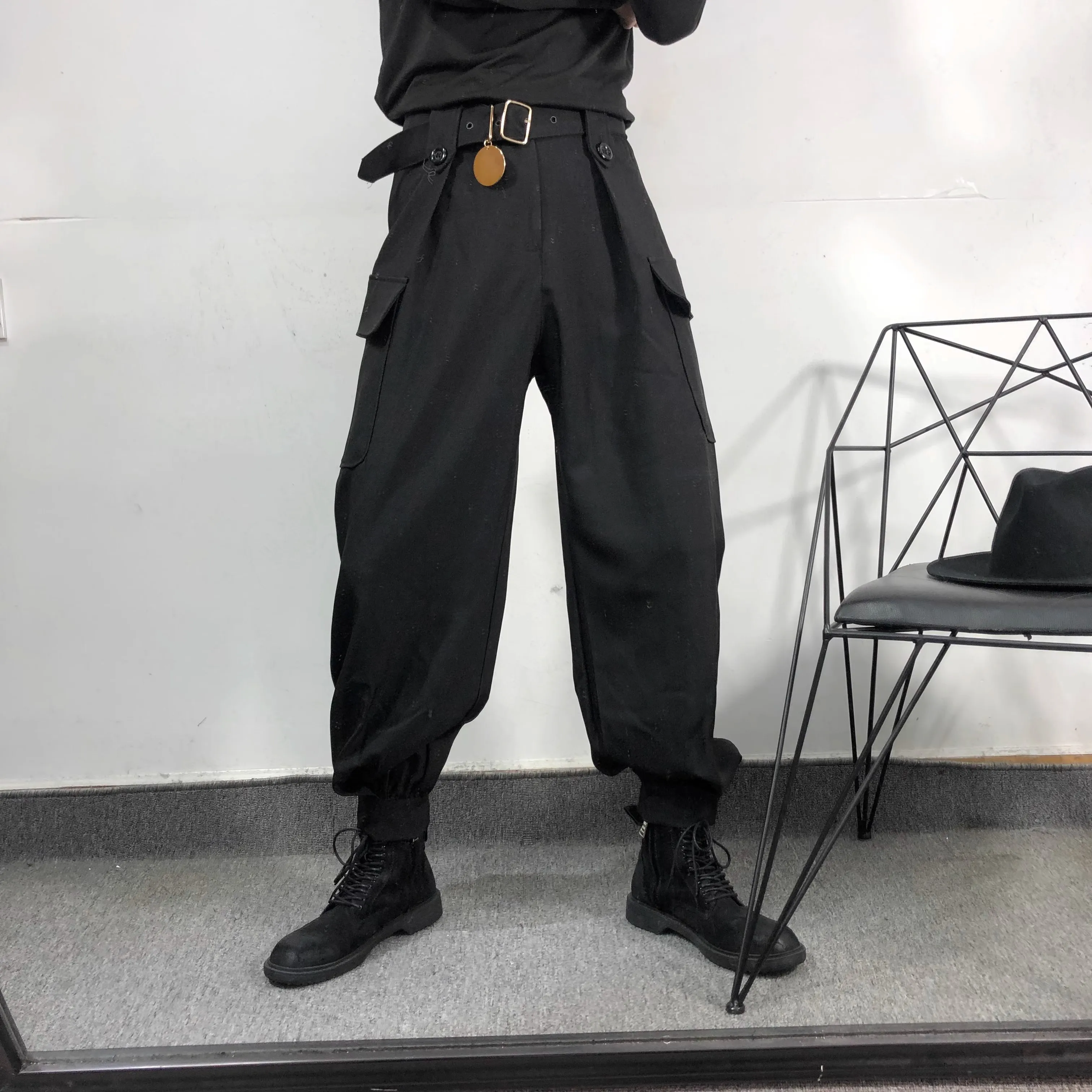 

Original spring dark style trendy men's multi-pocket loose workwear leggings Japanese high street versatile closed boot pants