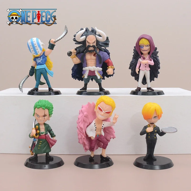 6Pcs Anime One Piece Action Figure Zoro Sanji Doflamingo Rosinante Kaidou Killer Kawaii Doll PVC Collection Model Toy Kids Gift