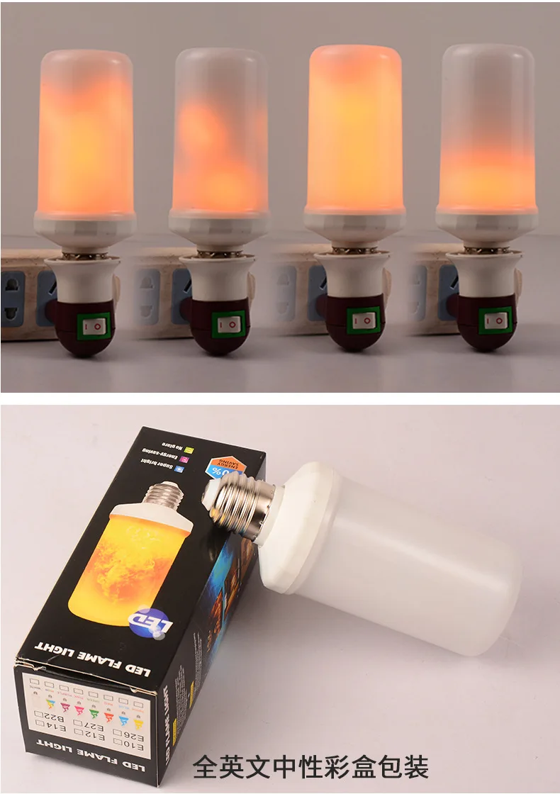 LED Flame Effect Light Bulb E27 Dynamic Flickering Fire Simulation Lamp Creative Decor Light for Halloween Christmas Party Bar H