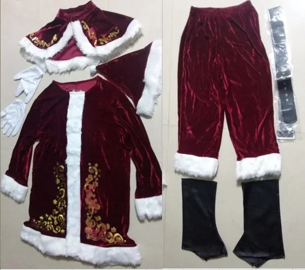 New Arrival Fancy Santa Claus Costume For Adult Old Man Christmas Cosplay Plus Size Winter Suit Set