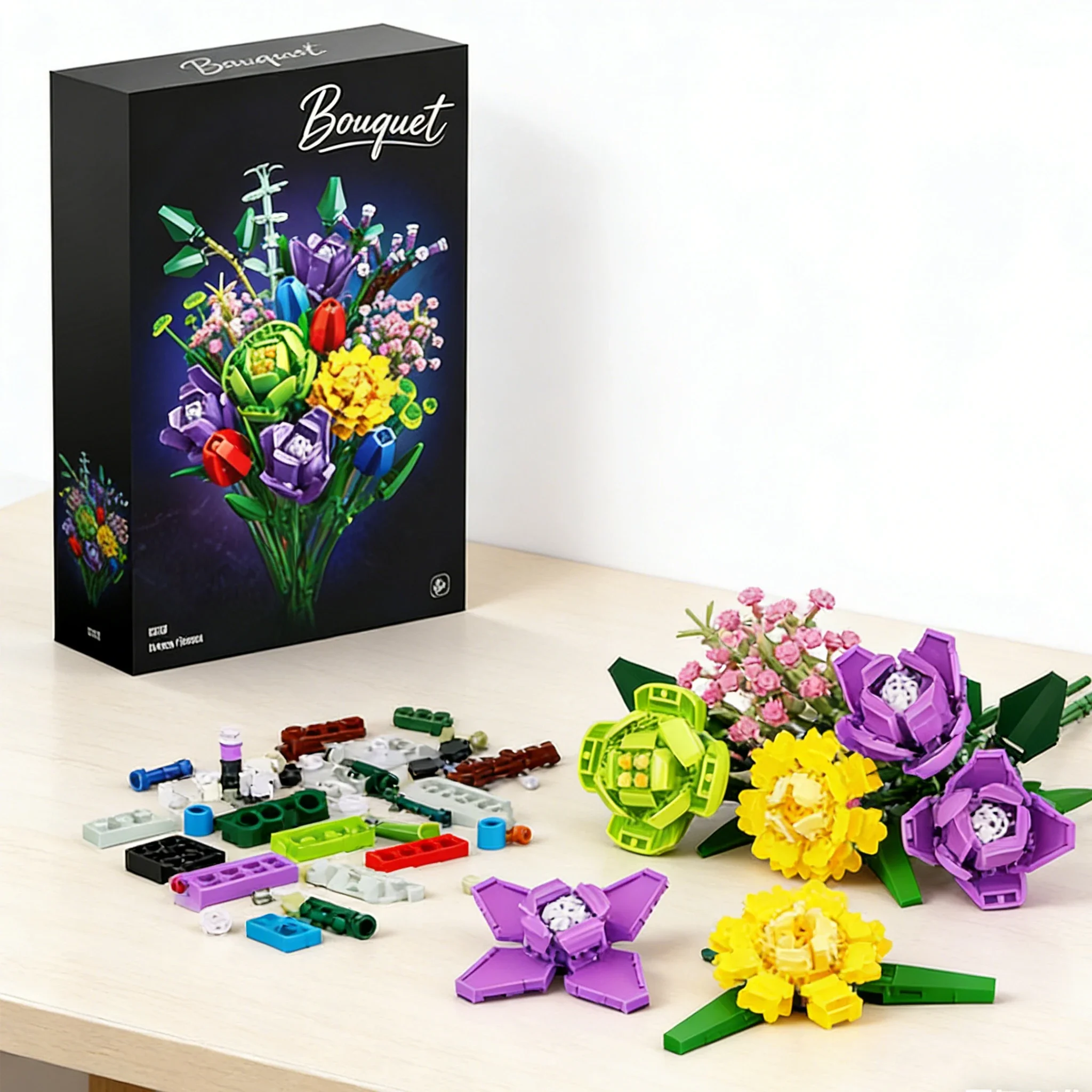 KAVOWORLD 967PCS Romantic Flower Bouquet Building Blocks Multiple Flower Education Toys Table Decoration Ornament Holiday Gifts