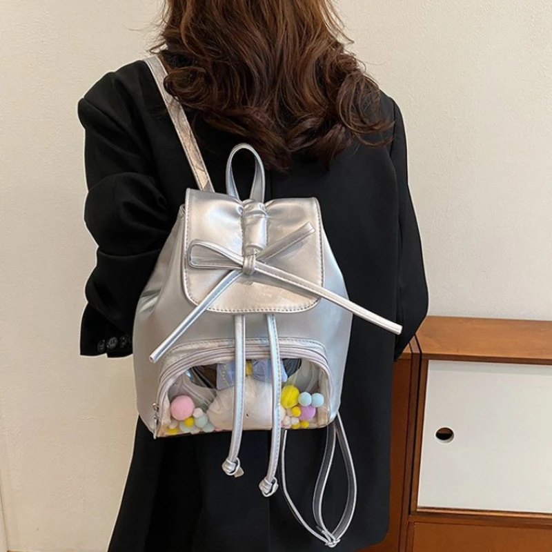 

Ita Bags for Women Students Vintage Casual Simple Kawaii Bow Schoolbag Transparent Y2k Aesthetic All Match Fashion Ins Backpacks