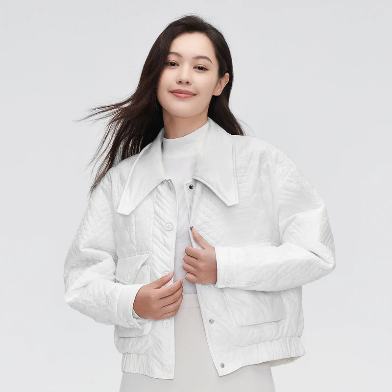 

Bosideng осенний женский модный короткий легкий теплый пуховик с коротким воротником рубашки и подолом, однотонный, универсальный