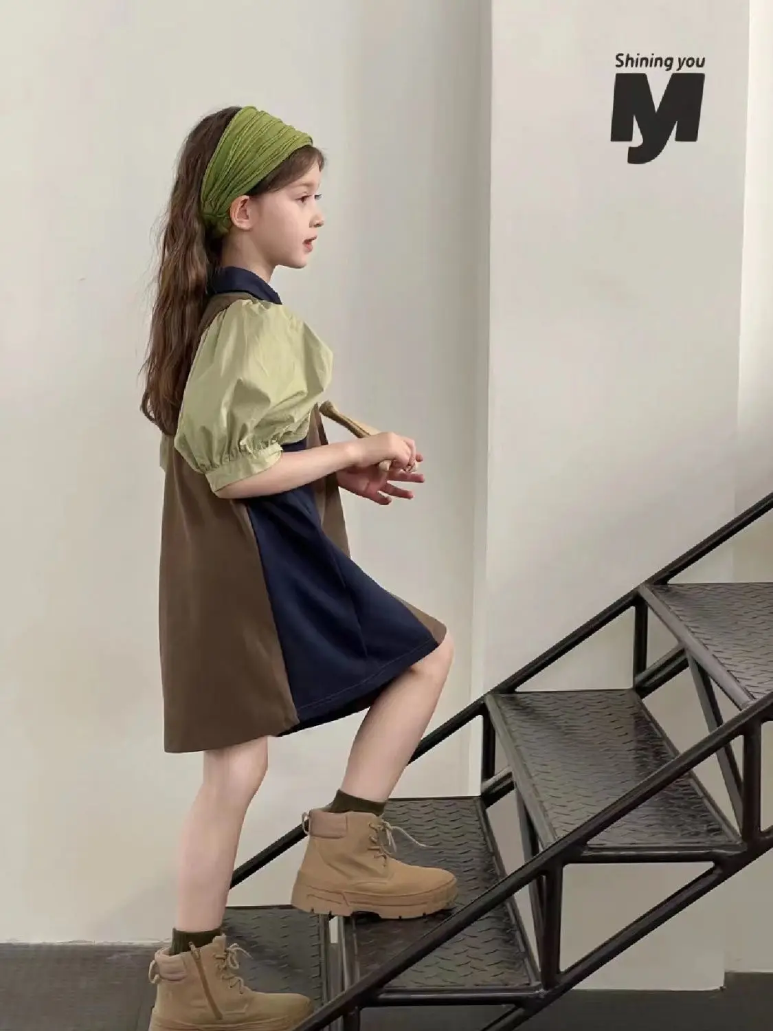 Summer Fashionable New Baby Color Contrast Panel A-line Skirt Children Short sleeved Princess Dress Children Clothing