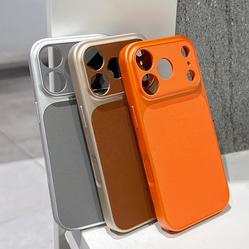 Luxo fosco textura de couro capa telefone para iphone 17 16 15 14 13 pro max 16 plus 17pro proteção da câmera ar capinha à prova de choque, capa para iphone 17 16 15 pro max