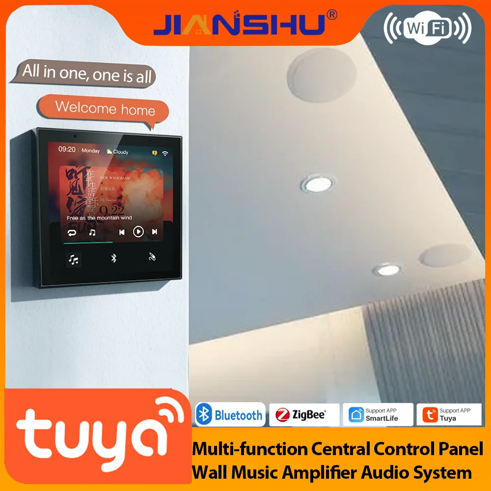 Jianshu Painel de controle residencial inteligente WiFi multifuncional Interruptor de parede de cena inteligente ZigBee BT Função APP Controle remoto com tela de toque LCD de 4 polegadas Relógio Data