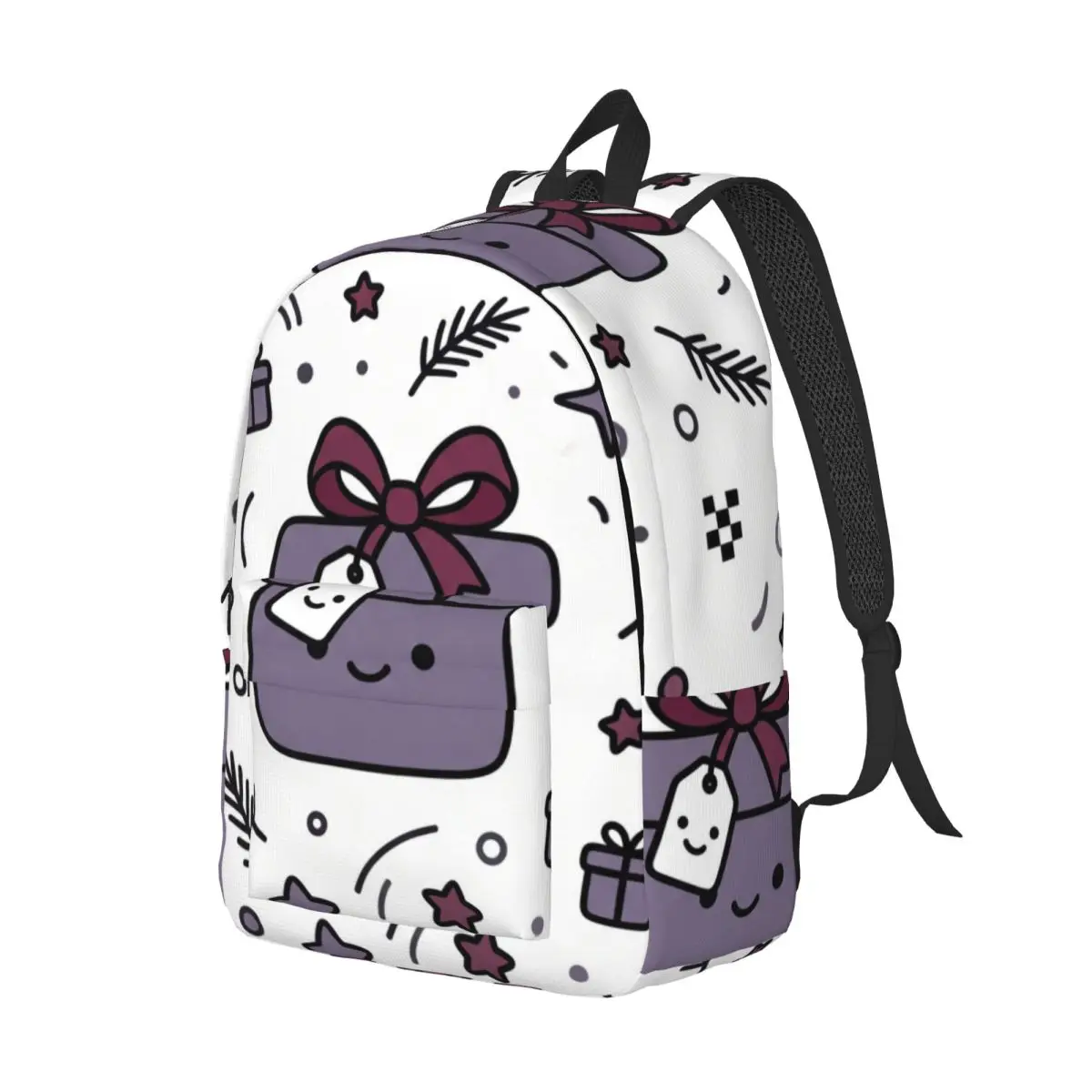 Moon School Backpack Center Winter Star Star Dot Gift Box Cute Kawaii Black White Sweet Bookbag for Girls Teens Daily School Men