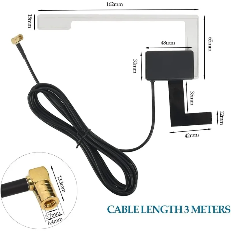For Car Radio Head Unit Aerial Antenna Windshield Mounting SMB Plug Signal Reception Europe DAB DAB+ Signal Receiver DAB/DAB+