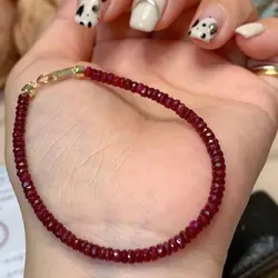 Handmade natural 4MM ruby cut bead Cuff bracelet Women Wrap Bohemian Handmade Semi-Precious Stones Karma