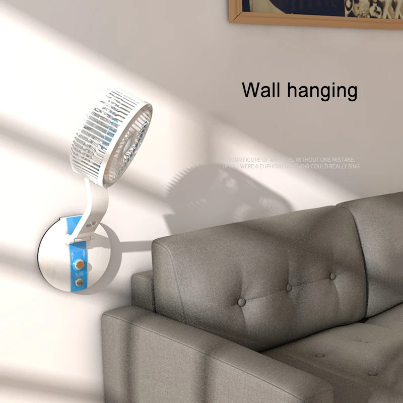 Ventilador de pared eléctrico portátil Para Casa, Potente dispositivo de ventilación de 1600mAh, recargable por USB, de escritorio con luz LED