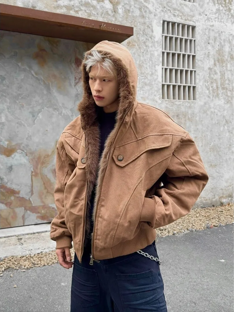 

Large Size 300 Pou Casual Hip Hop Hooded Cotton Jaet American Sle Thiened Winter Coat for Teenagers Warm Cleanfit