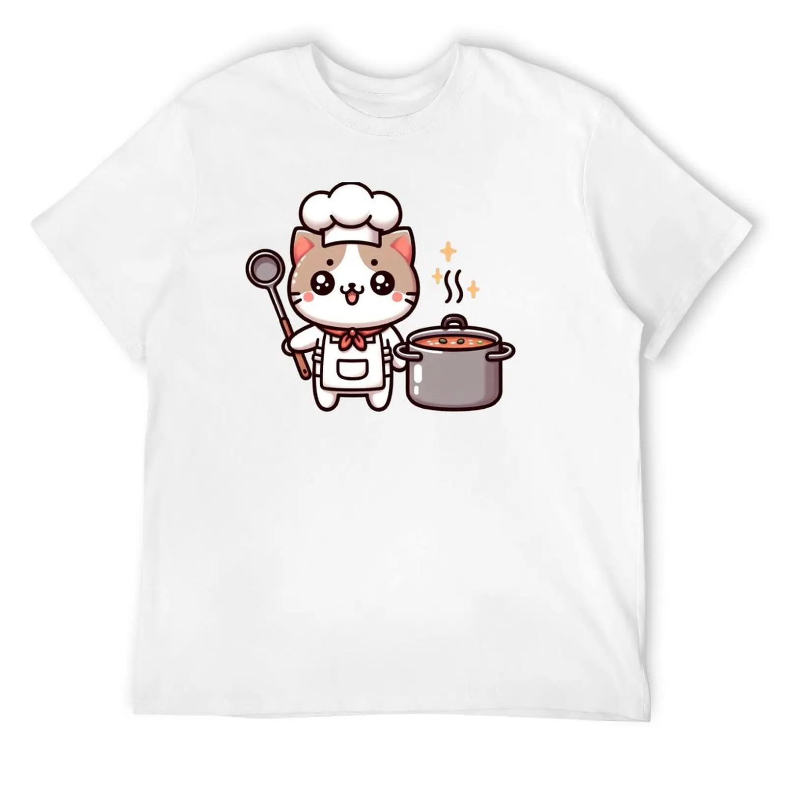 Whisker Gourmet: Kawaii Chef Cat Cooking Up Cuteness in the Pot T-Shirt blue archive t shirts for men cotton