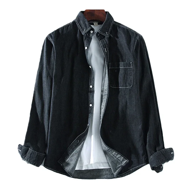 Men\'s Clothing Casual Denim Shirt Fashion Simple Blue Cotton Comfortable Slim Jean Long Sleeve Shirt Male Brand Coat