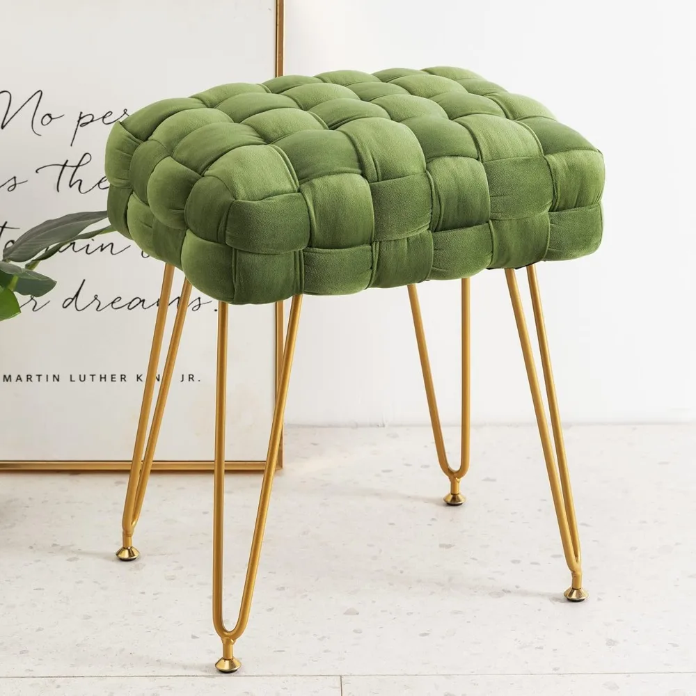 

stools.Velvet Vanity Stool Rectangle Ottoman Upholstered Make up Foot Stool with Gold Metal LegsandPadded Seat12.2Dx16.14Wx18.5H