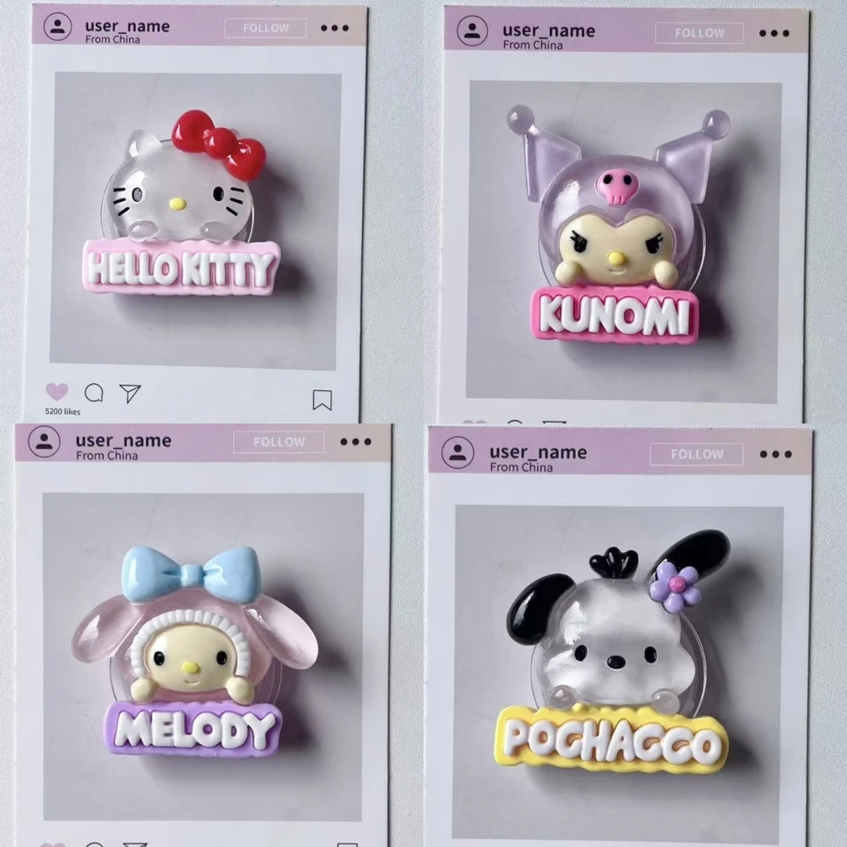 

Luminous Phone Holder Griptok Finger Ring Support Sanrio Hello Kitty Kuromi For iPhone Samsung Cases Grip Tok Socket Bracket