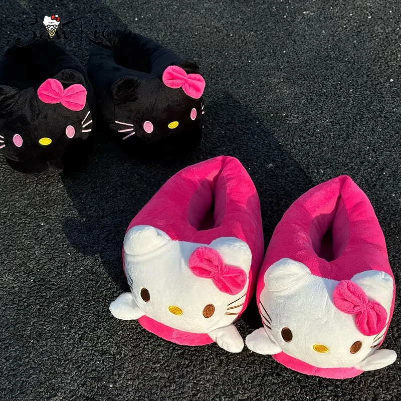 

Miniso Hello Kitty Cotton Slippers Women Winter Soft Warm Bag Heel Cotton Slippers Plush Indoor Anti-Skid Slippers Cartoon Shoes