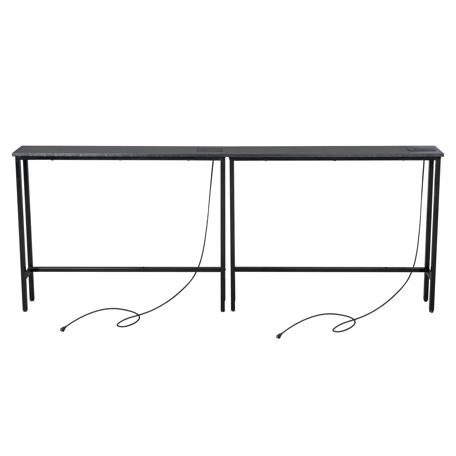 Behind Couch Table with Power Outlets USB Ports for Living Room Entryway Black