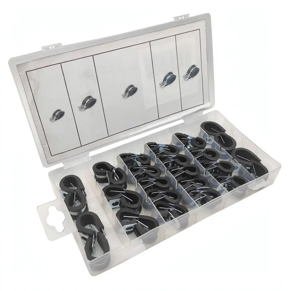 R Style Hose Clamps Rubber Cushioned Metal Pipe Mounts Zinc Plated Steel Cable Fastener Industrial Hardware Tool Set
