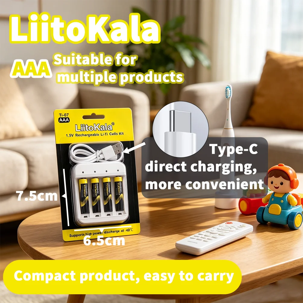 LiitoKala Ti-07 1.5V Li-ion Battery AAA Rechargeable Lithium-ion Battery with 4-slot 1.5V AA AAA Li-ion Smart Battery Charger