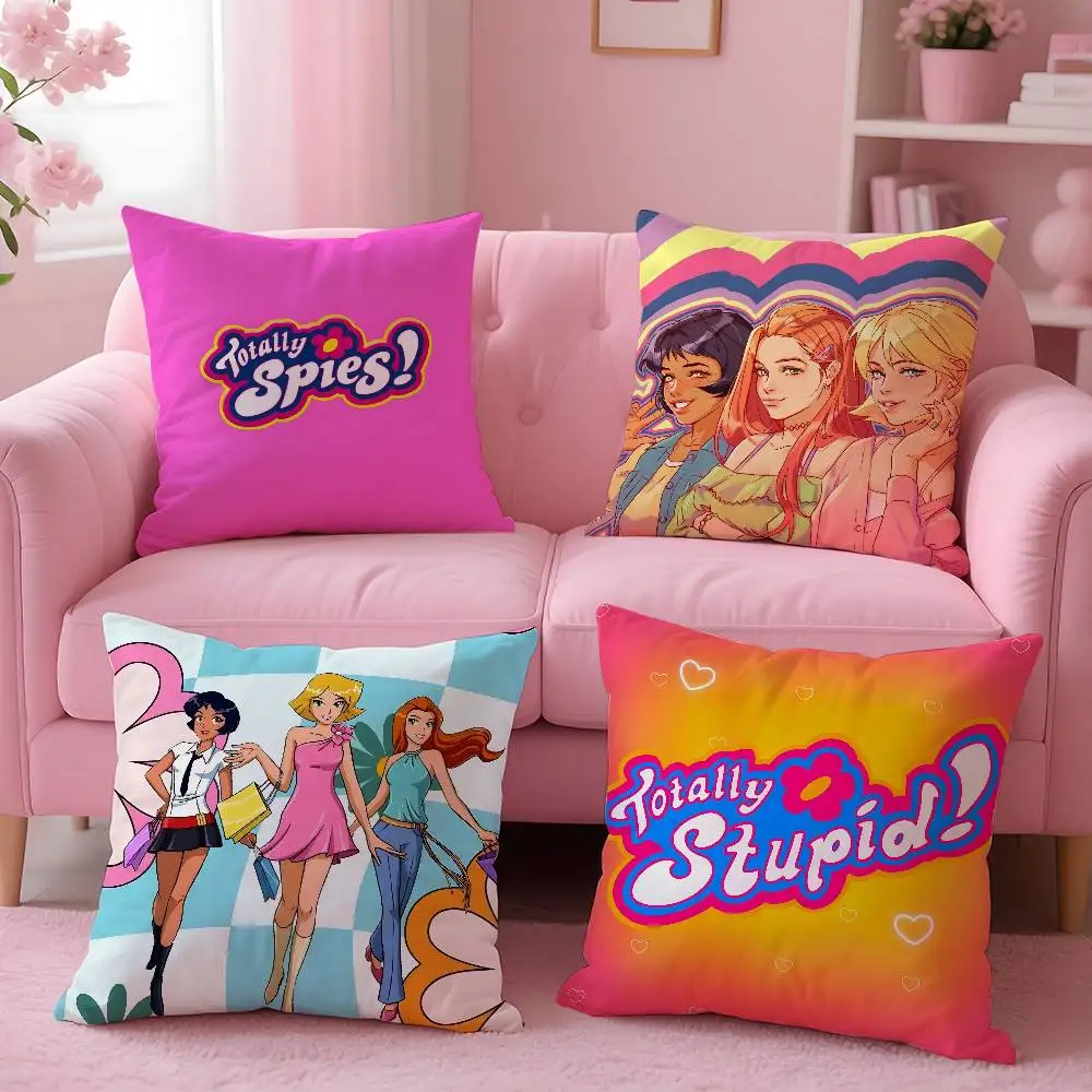Y2k Cute Anime T-Totally Spies Pillow Case Anti-dustmite Pillowcase Invisible zipper silky short plush Sofa cushion cover
