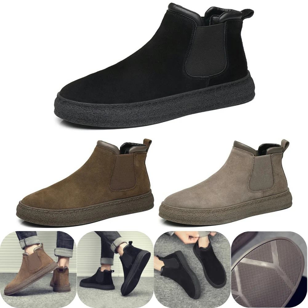 Men's Chelsea Boots Winter Warm Flat Boots Waterproof Breathable Elastic Gusset Short Boots Slip on Booties for Indoor Outdoor