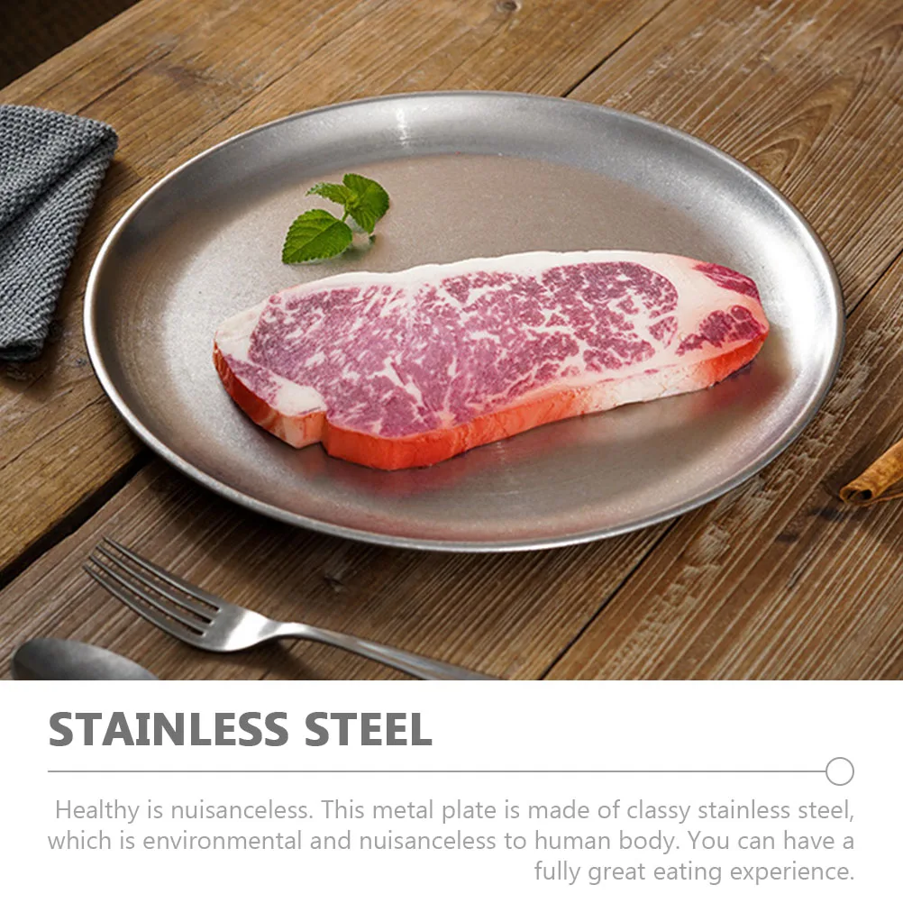 

Винтажная тарелка для барбекю, круглая тарелка из нержавеющей стали, небьющаяся, здоровая ужина, ЗАПАСНАЯ закуска, безопасная для еды, легко штабеливается, чистая