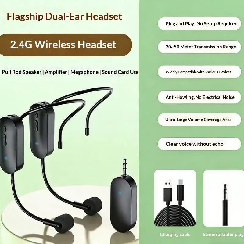 2/3Pcs 2.4G Head-mounted Microphone Mic Wireless Microphone Set For Amplifier Voice Speaker Teaching Tour Guide