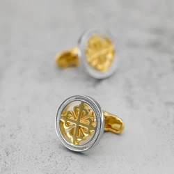 Luxury Iris Flower Cufflinks High Quality Round Cross Cuff links Wedding Best Man Gift Jewelry Factory Supply