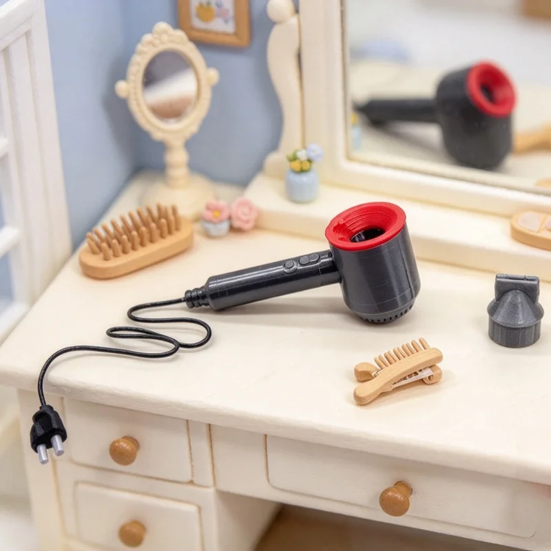 1 unidad: modelo a escala 1:12 de un secador de pelo en miniatura, electrodoméstico en miniatura para casas de muñecas, adorno para microescenas, accesorio para manualidades de bricolaje para adultos.