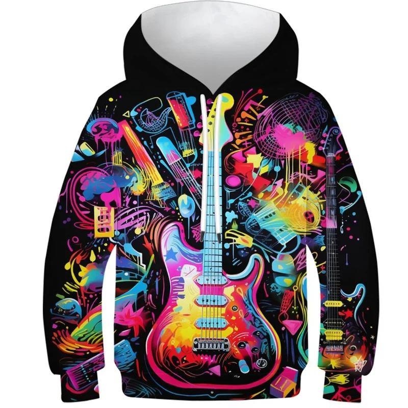 New Year Fireworks Pattern Hoodie For Men Guitar Koi 3D Printed Long Sleeve Casual Pullover Street Tops Hoodies Loose Sweatshirt