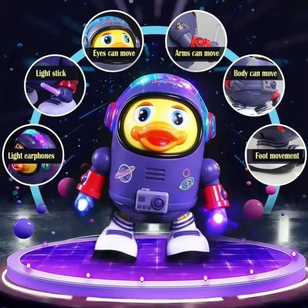Plastic Dancing Astronaut Duck Toy Sound And Light Interactive Electric Dance Space Duck Early Education Craft Decor
