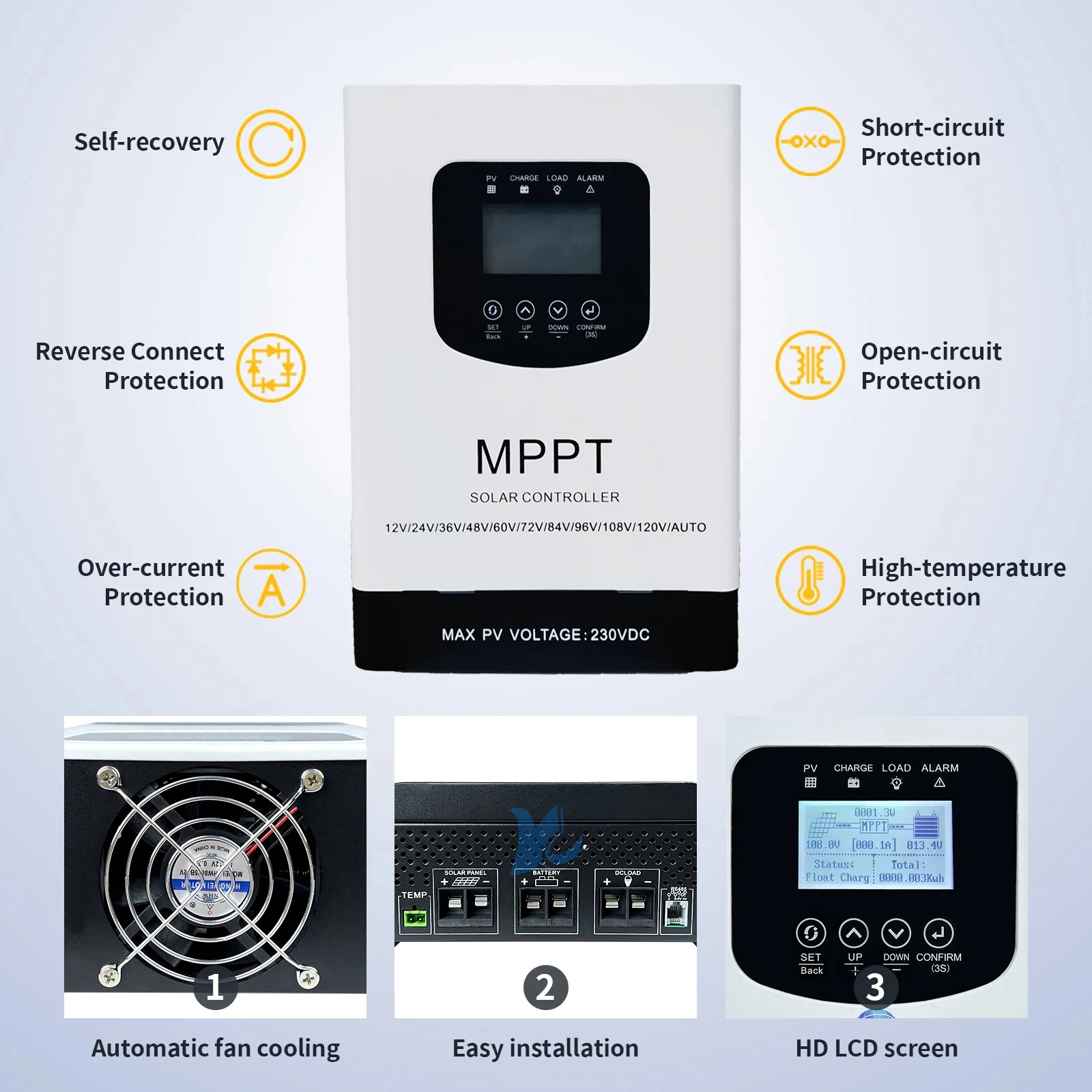 LCD Smart MPPT Solar Charge Controller 30A 40A 50A 60A 80A 100A 120A Regulator For Solar Panel Lithium Lead-acid LiFePO4 Battery