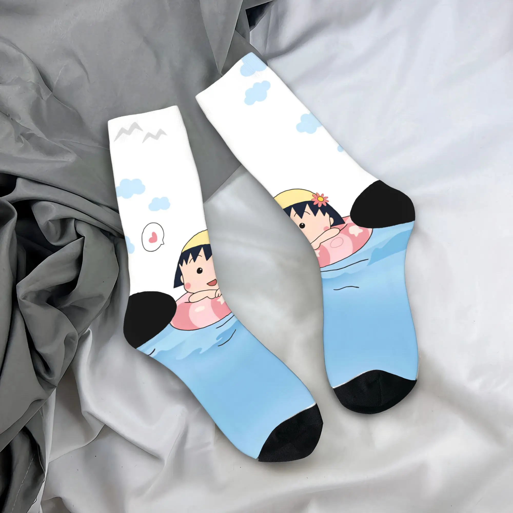 Chibi Maruko Chan Stockings  Pattern Funny Socks Autumn Anti Slip Socks Unisex Men Outdoor Medium Soft Socks