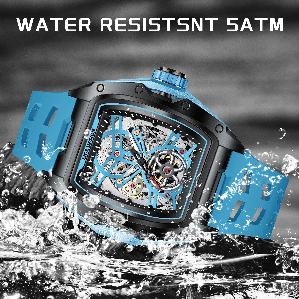 LIGE New Watches Mens Skeleton Mechanical Automatic Watch Top Brand Luxury Luminous 30M Waterproof Watch For Men reloj hombre