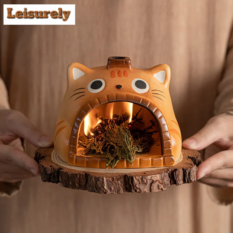 Cute Cat Incense Holder Water Fountain Decoration Incense Burners Consecrate Scented Aromatic Candles Censer Cafes Ornaments