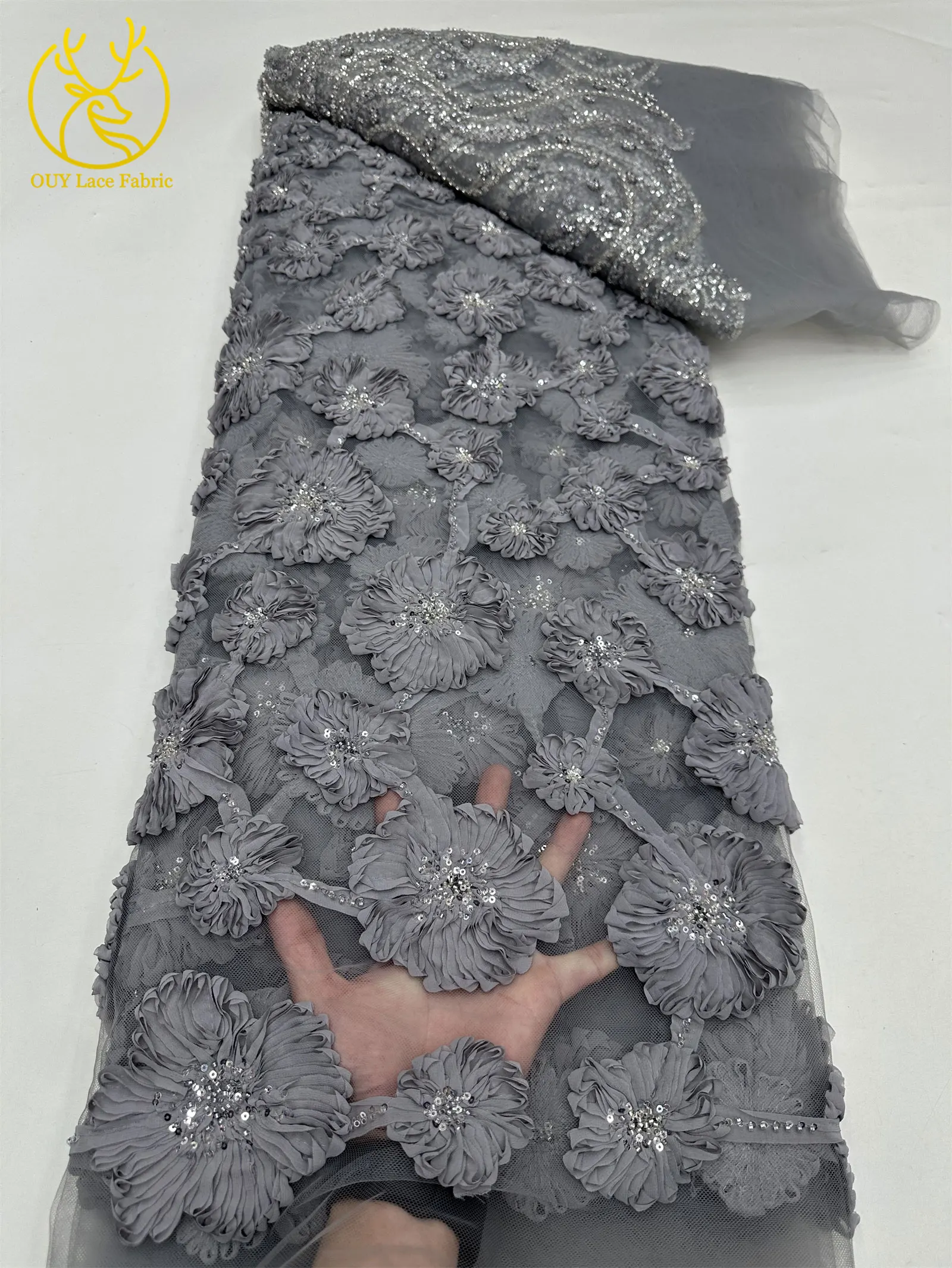 Burgunderroter 3D-Spitzenstoff, afrikanischer Perlen-Spitzenstoff, 5 Yards, nigerianischer Tüll, Pailletten-Spitzenstoff, Party, Damen, Hochzeitskleid, Nähen – Detail 23