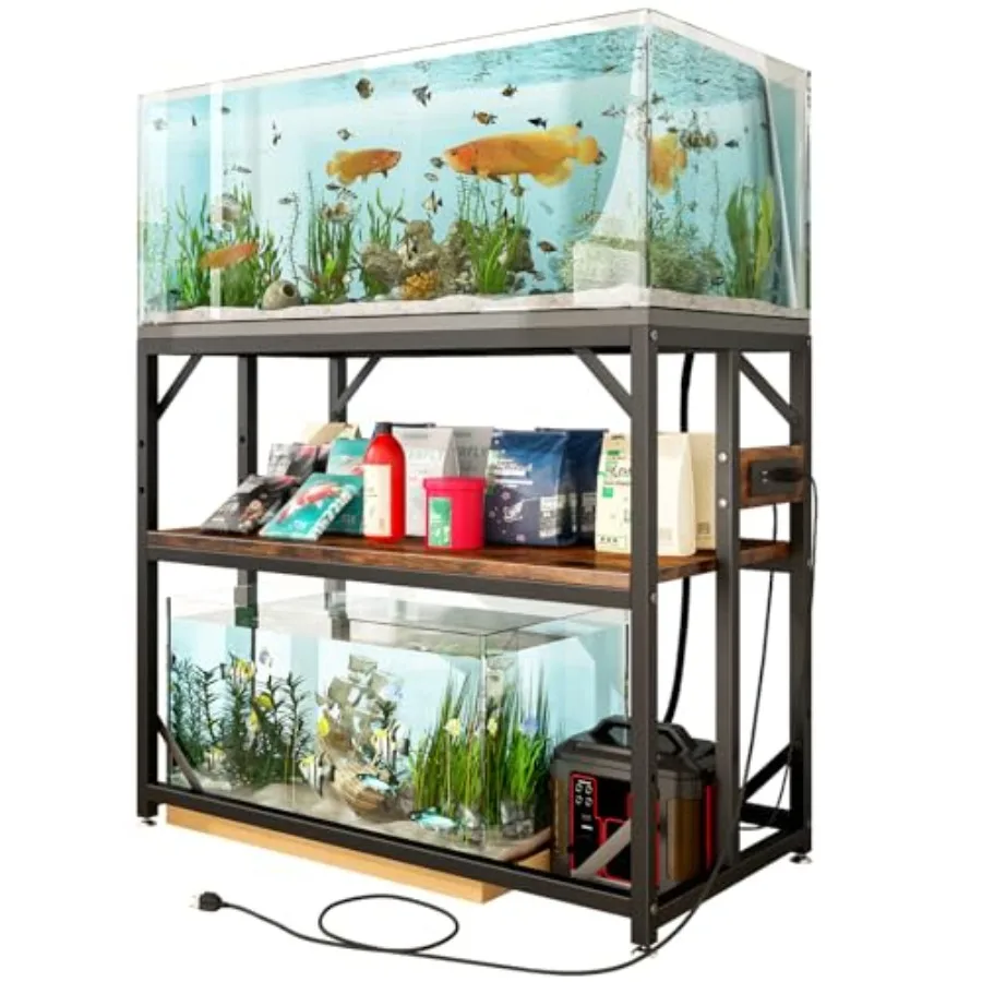 

40 Gallon Fish Tank Stand with Power Outlets, Aquarium Stand with Adjustable 2-Tier Storage Shelf, Terrarium Stand, Heavy Duty