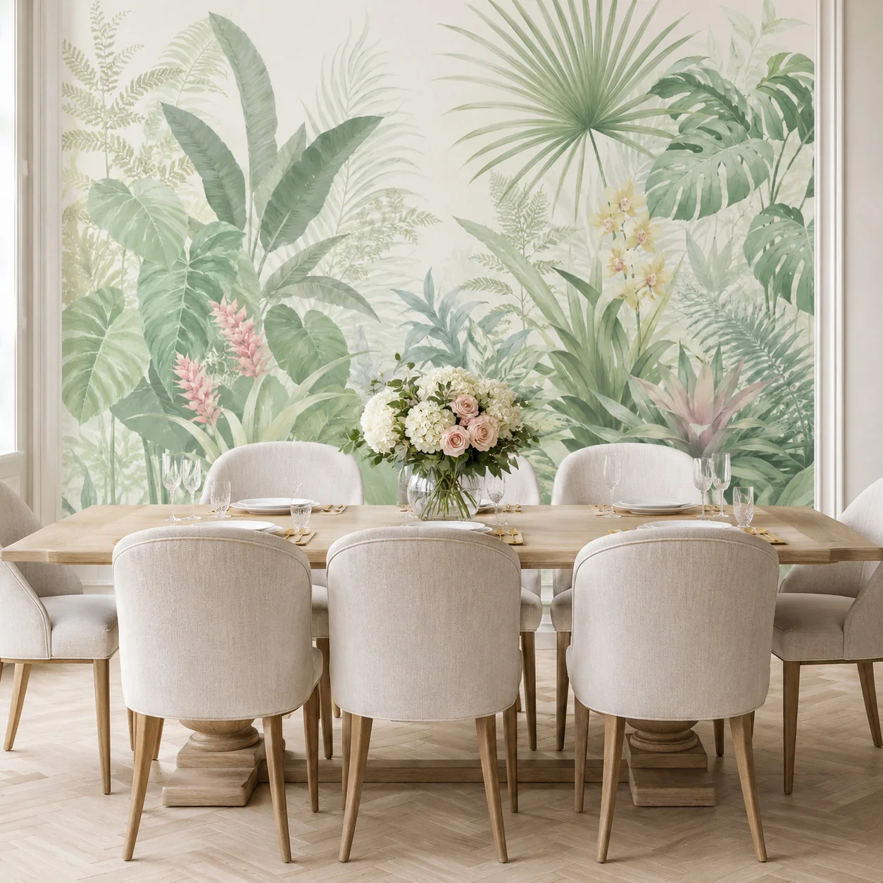 Tropical Botanical Self Adhesive Wallpaper Mural Green Palm Leaves Peel and Stick Wall Decor for Living Room Bedroom Dining Room