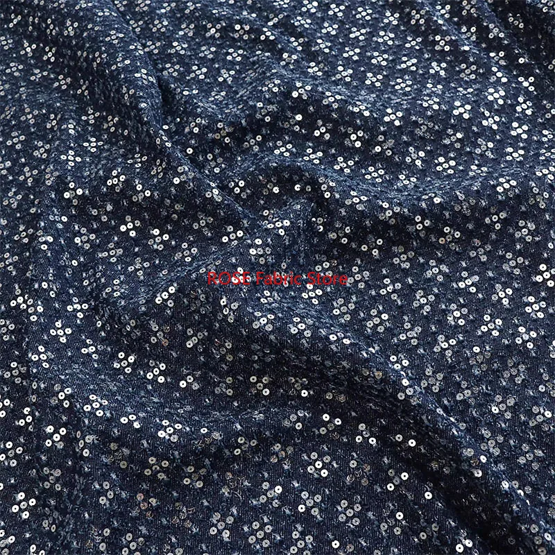 

Women's Washed Denim Fabric, Cotton Sequin Embroidery Fashionable Jackets, Dresses, Autumn and Winter Clothing By the meter