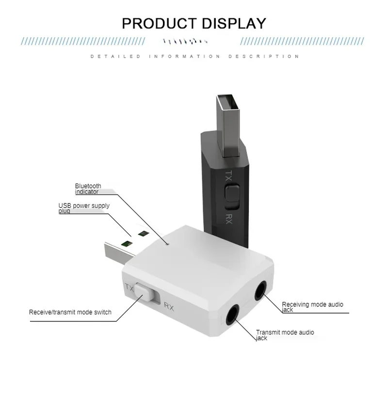 Bluetooth 5.0 USB Three-in-one Audio Transmitter Adapter, Suitable for Switch TV Speaker Computer