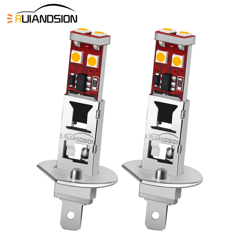 Ruiandsion LED 12v Car H1 H3 Lampada Front Fog Light DRL Day Running Lamps Bulb 24V 3030 6SMD Ice Blue Yellow White