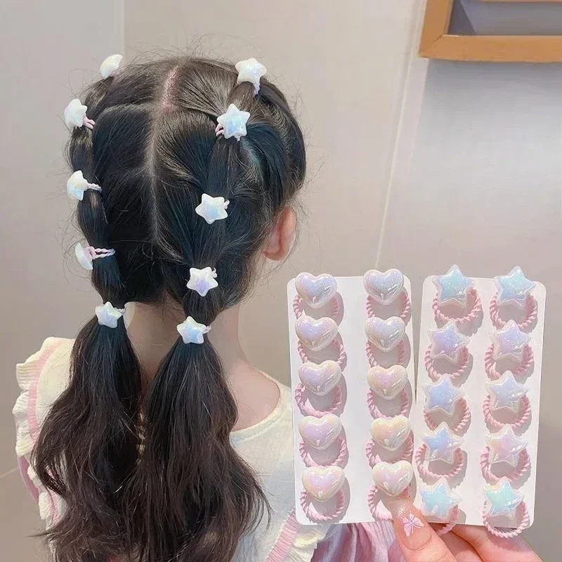 

10Pcs/Set Fashion Cute Girl Hair Love Bands Cartoon Heart Pearl Hair Ties Toddler Elastic Rubber Band Kids Hair Ropes Headwear