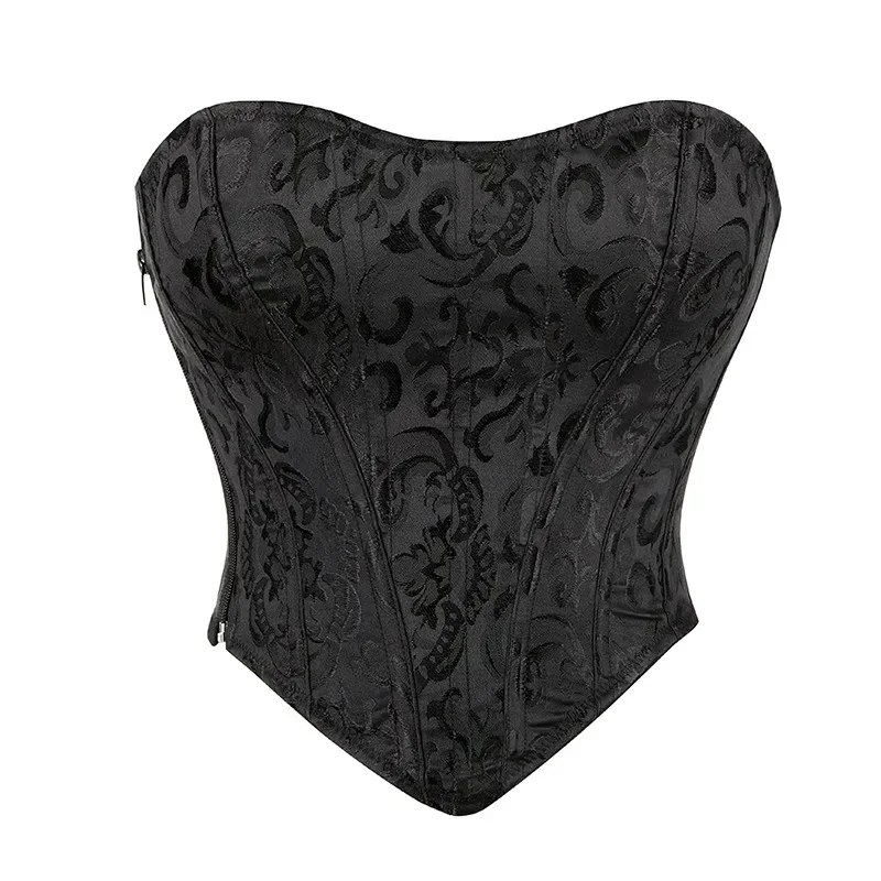 Corsets and Bustiers for Women Top Crop Sexy Corselet Satin Overbust Brocade Vintage Plus Size Black