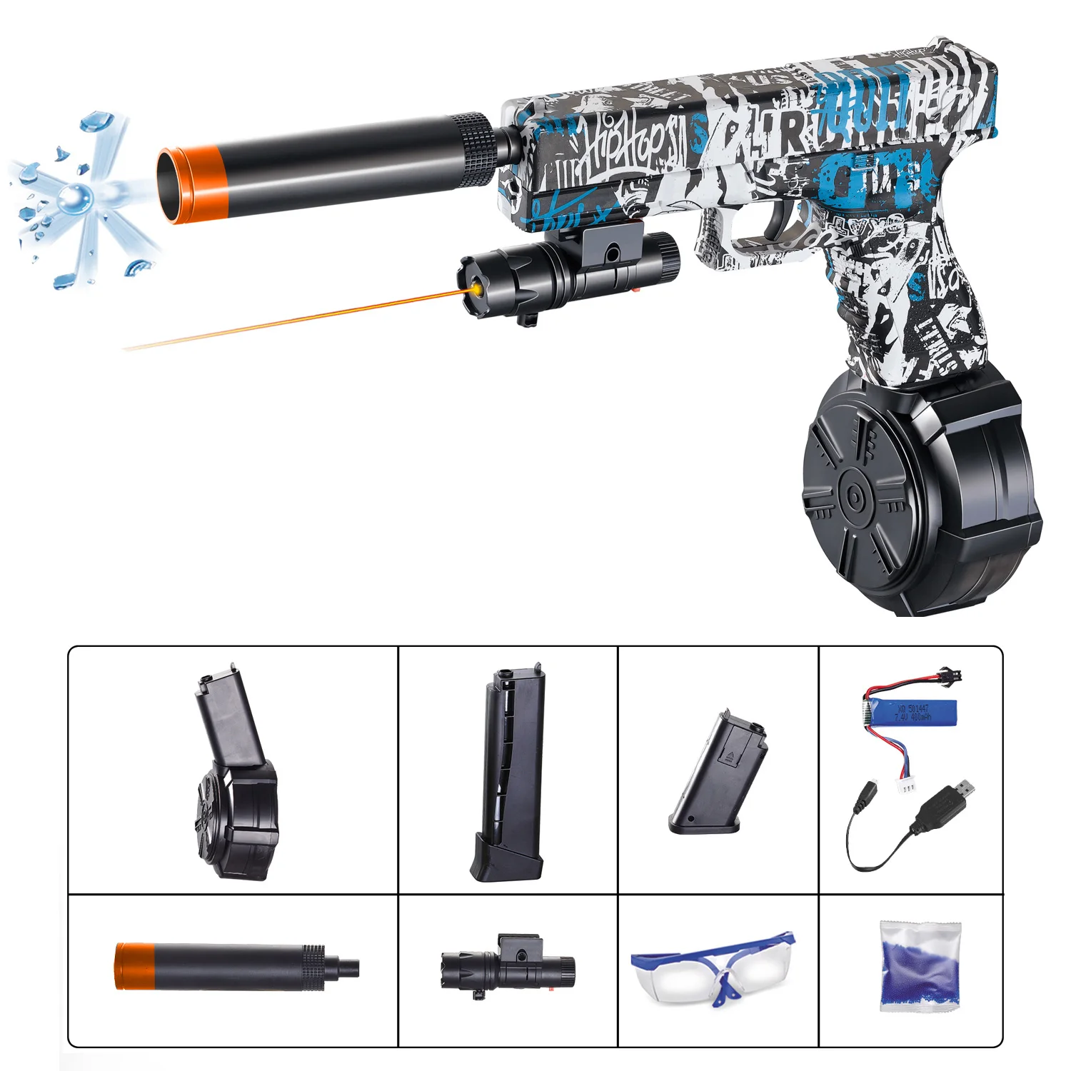 子供の電気おもちゃの銃,高速ジャンプゲームモデル,プロモーション,カモフラージュカラーパターン,ランダムなアクセサリー