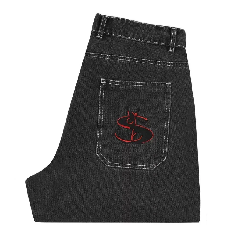 Rechte Jeans Mannen En Vrouwen Amerikaans Skateboarden Niche Paar Broek Trend Losse Borduurwerk Trend Street Skateboardbroek