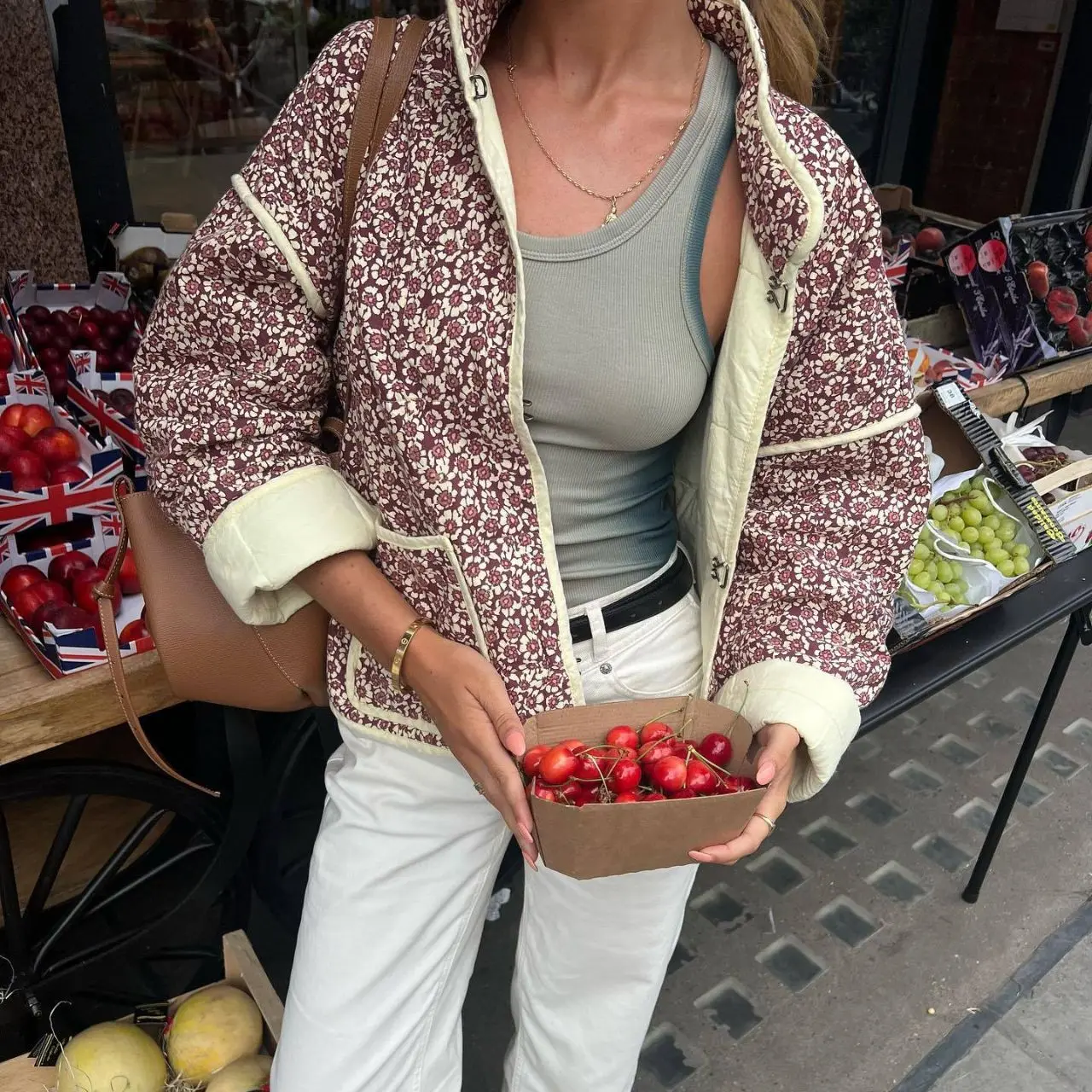 

Flower Print Jackets For Women Fashion Pocket Slim Coat Womens Clothes Street Casual Autumn Cardigan Female New Outerwear