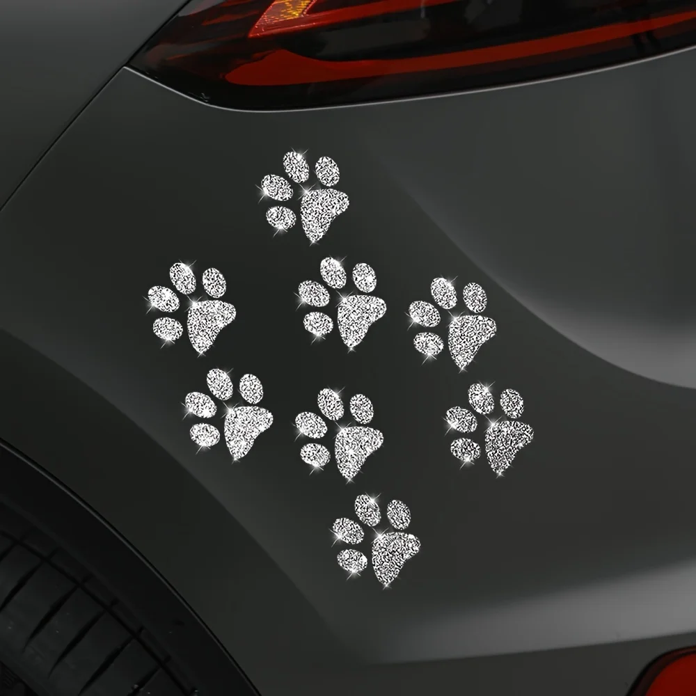 8PCS Sparkling Paw Print Glitter Decorative Car Sticker Waterproof Auto Rear window Fuel Tank Cap Window Motorcycle Vinyl Decals