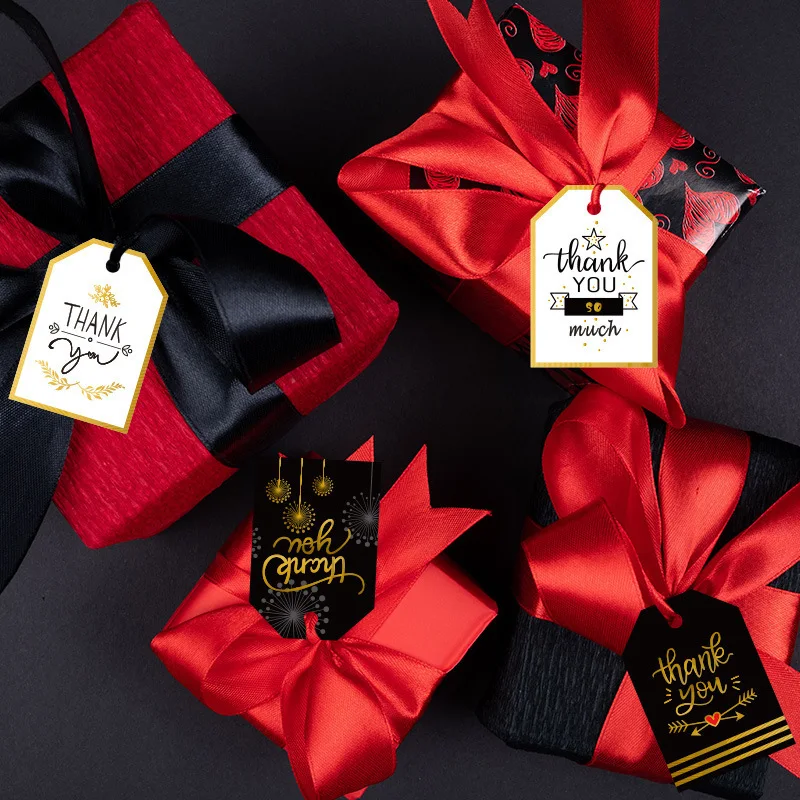 48pcs/set Black White THANK YOU Label Tags DIY Wedding New Year Gift Wrapping Paper Cards Kawaii Hanging Labels Packaging Tags