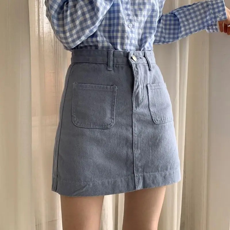 

DAYIFUN-Women's Large Size Denim Short Skirts Female High Waist Loose Solid Student Dresses Spring Summer New Skirts 2024